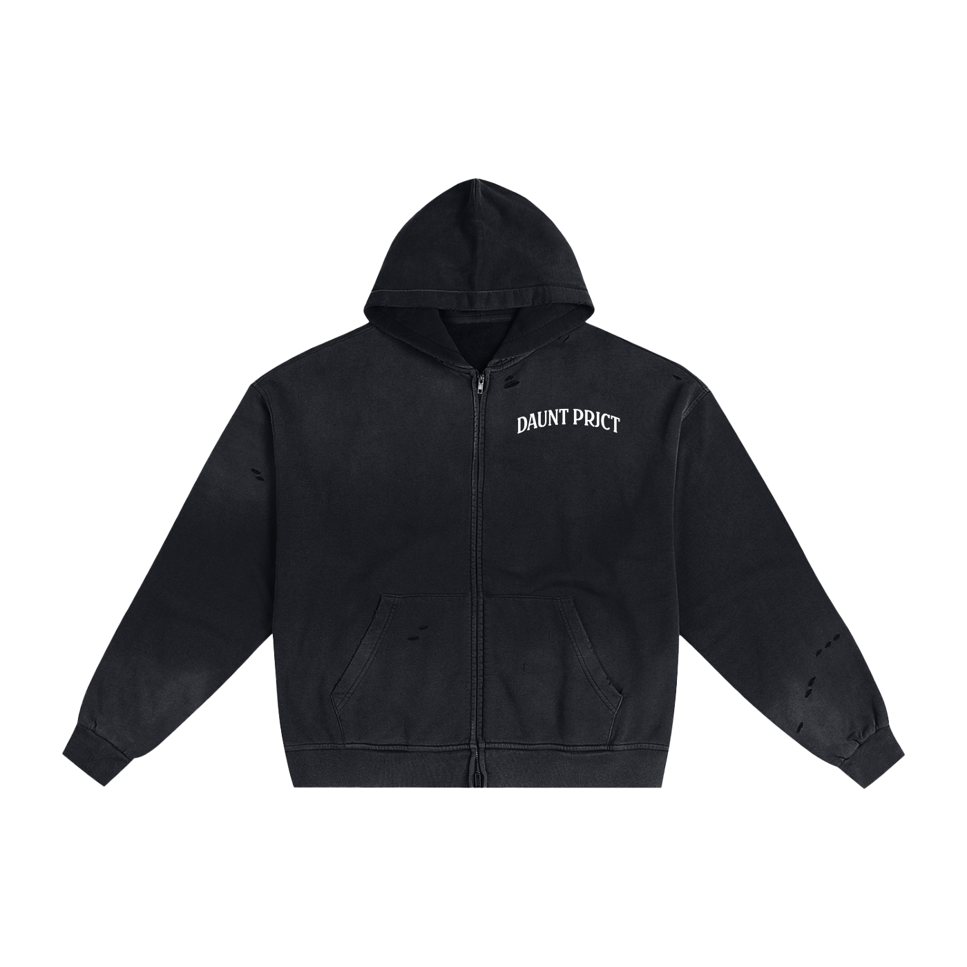 DAUNT PRJCT Frayed Zip Up | Black