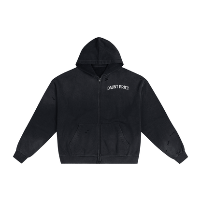 DAUNT PRJCT Frayed Zip Up | Black